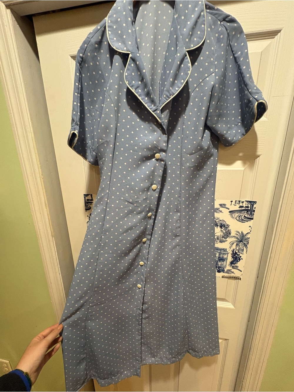 Polka Dot Button-Front Midi Dress in Light Blue
